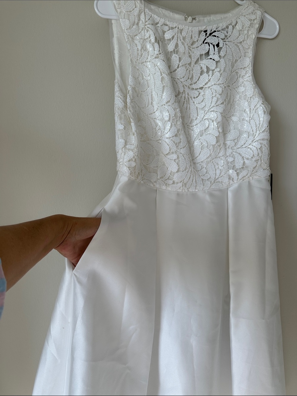Adrianna Papell White Lace Bodice A-Line Dress Skirt - Picture 8 of 12
